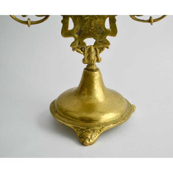 Vintage Brass Figural Candelabra 3-Arm Pre-Columbian Style Tribal Design Candle - Picture 12 of 14